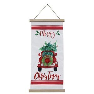 Merry Christmas Red Pickup Truck Wall or Door Sign Canvas and Wood